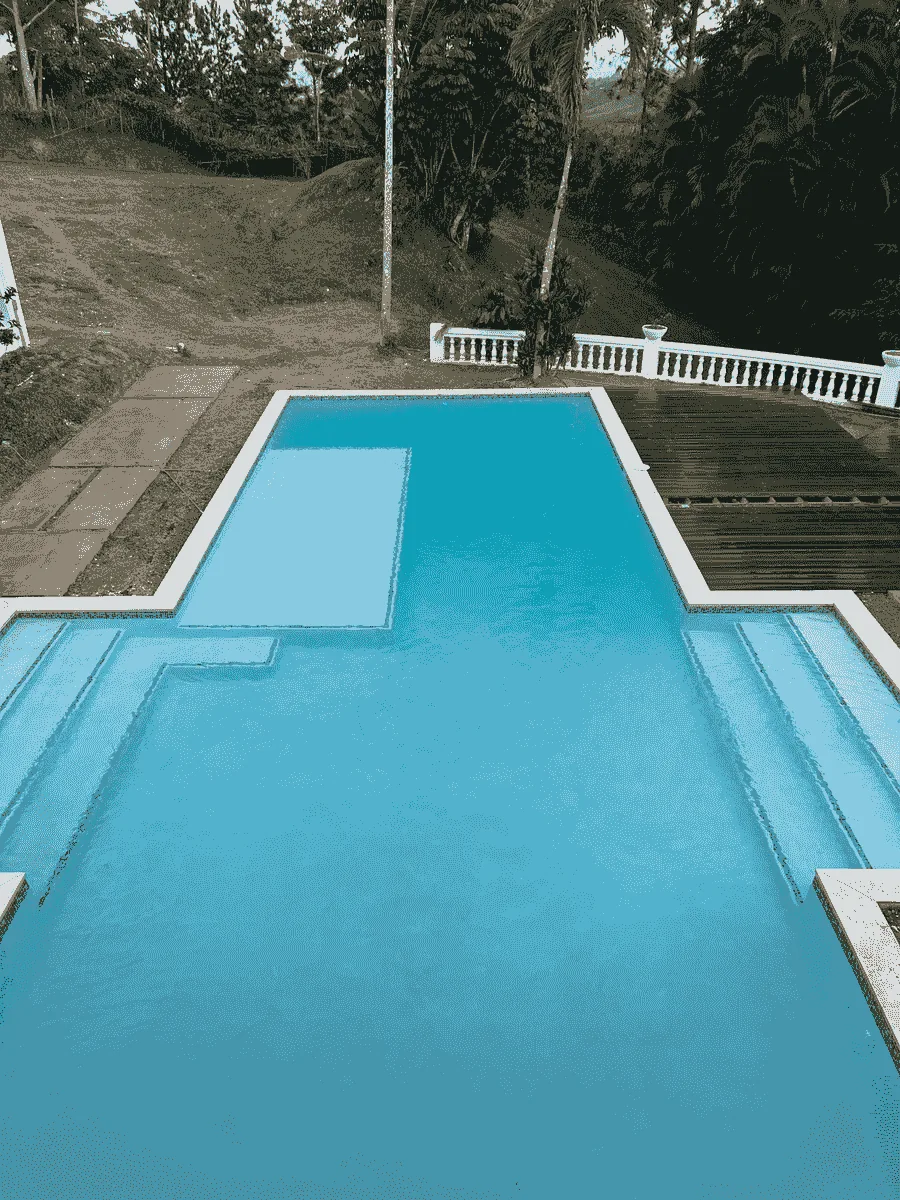 Piscina terminada con escalones y balaustrada